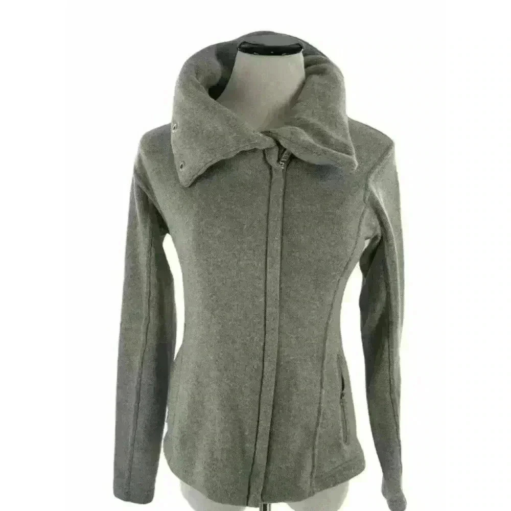 Old Navy Women's Grey Fleece Zip Up Casual Pea Coat Jacket Size Small Petite
